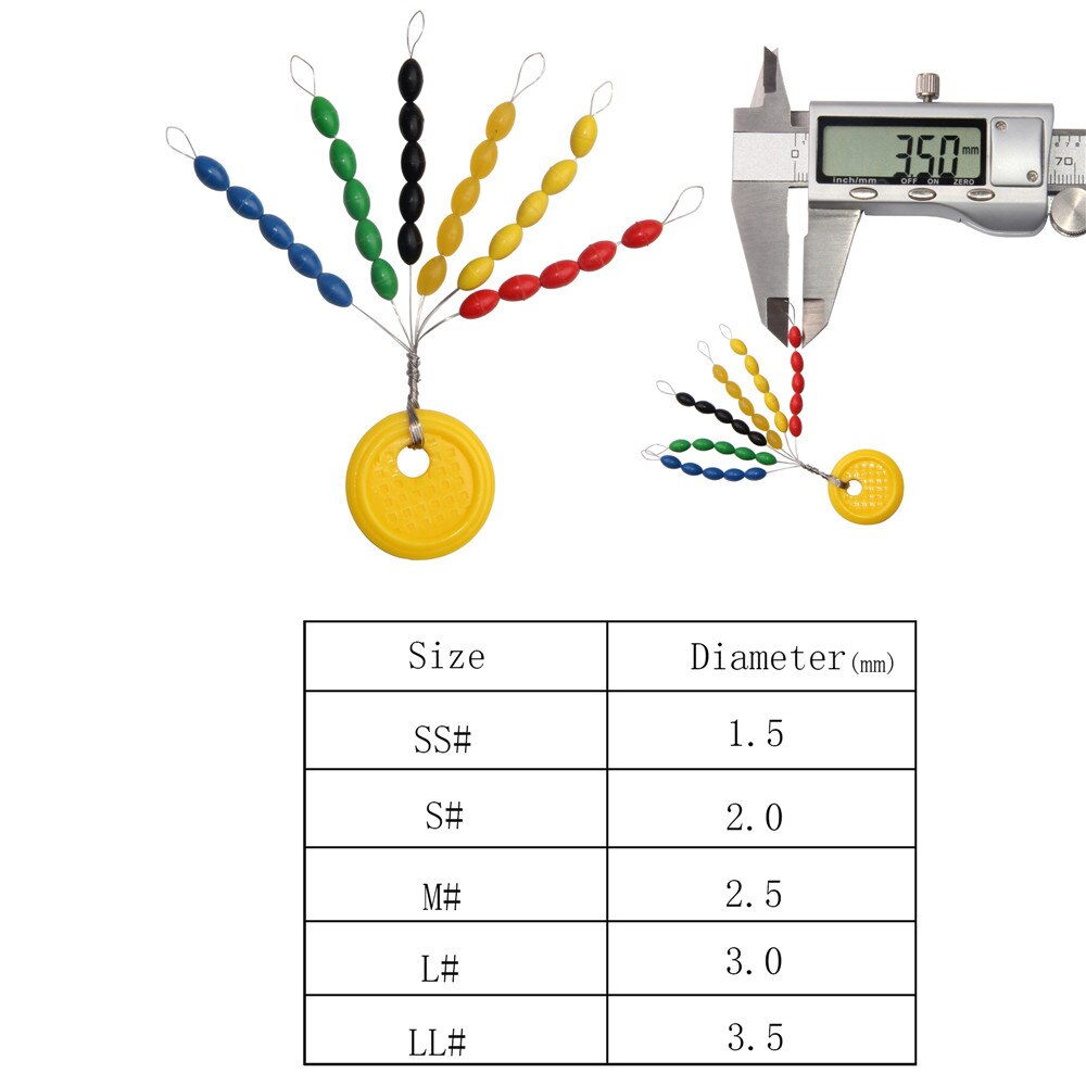 Caoutchouc multicolore pour espace haricots 60 pièces, forme ovale, fixe bouées, Bobber flotteur, arrêts pour matériel de pêche,