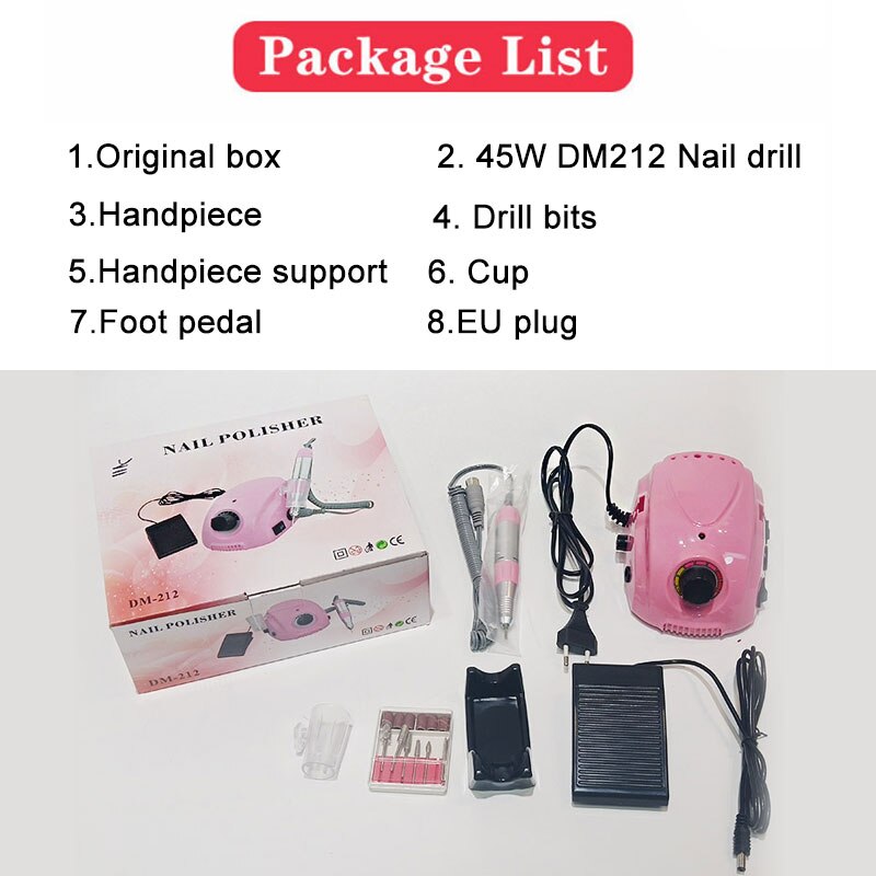 Elektrische Nail Boor Machine 35000 Rpm Manicure Machine Elektrische Nagelvijl Nail Art Gereedschap Set Voor Nagel Boren Gel remover: DM212-pink
