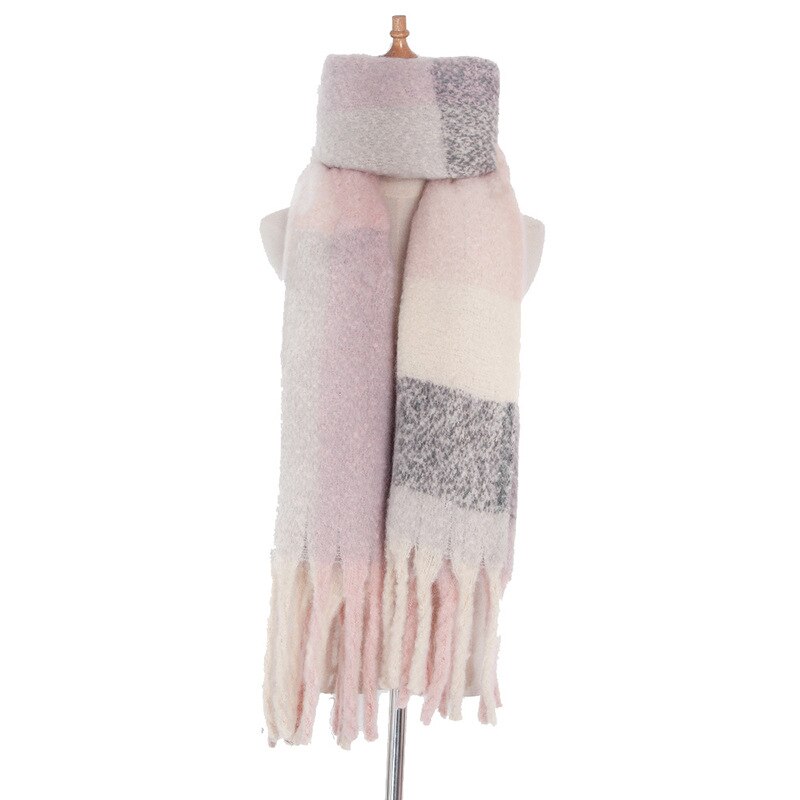 Moda barato grande xadrez cachecol inverno marca de luxo caxemira quente cachecóis feminino 2019 xale com borlas bufandas hombre: Marfim
