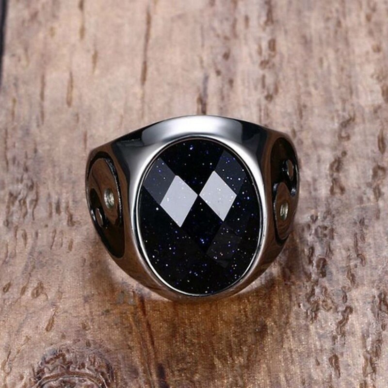 Retro Oval Cat&#39;s Eye Stone Inlaid Ring Men&#39;s Ring Bohemian Crystal Inlaid Yin and Yang Figure Ring Accessories Party Jewelry: 12 / Blue