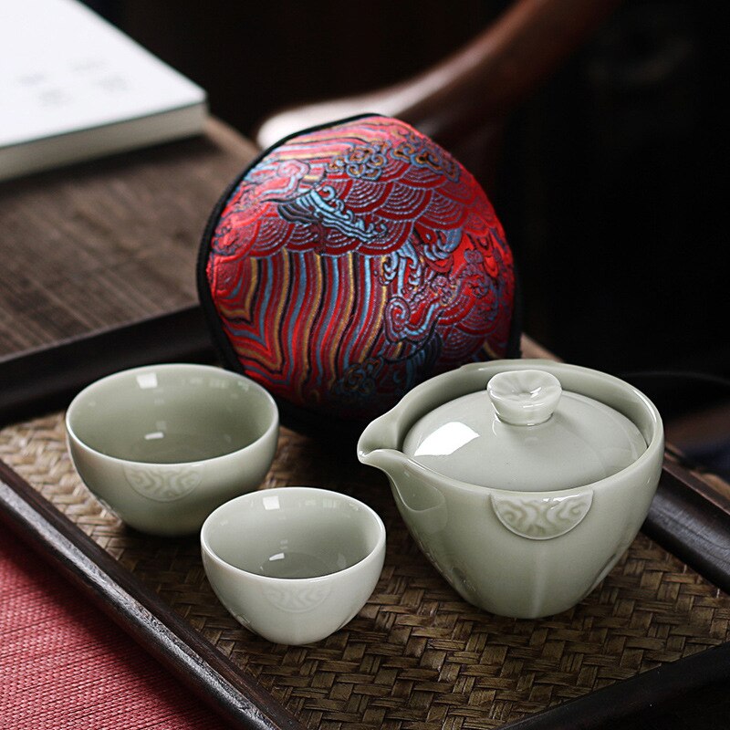 japanese ceramic tea cup Travel Include 1 Pot 2 Cup, gaiwan,Beautiful easy teapot kettle,kung fu teaset: Dark Gray