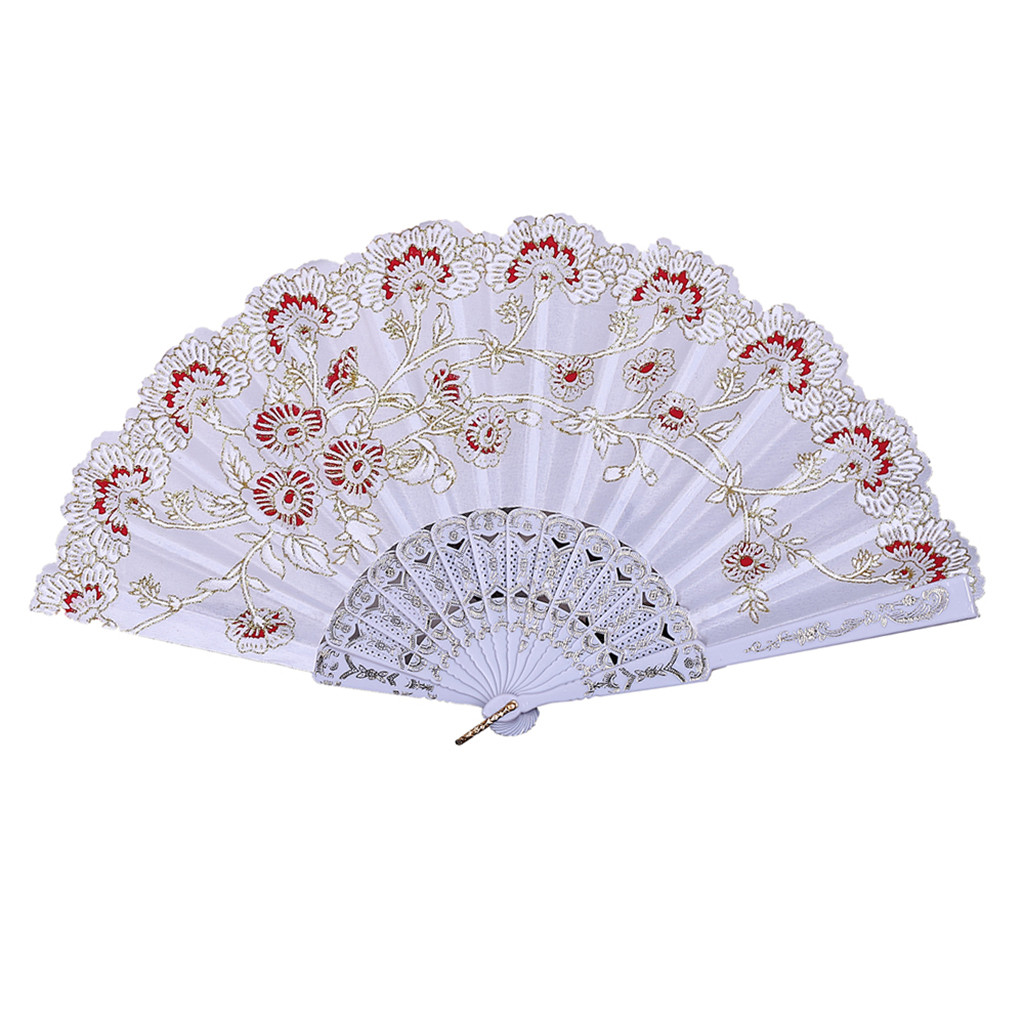 Fãs de flores do vintage bordado estilo chinês dança festa casamento mão fã rendas seda dobrável realizada flores ventilador abanico navio da gota