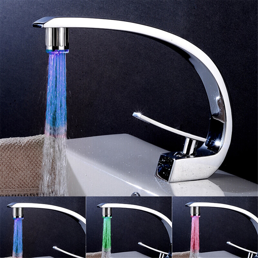 Water Taps Faucet Intelligent Temperature Control Colorful Changing RGB Shower Taps Head No Baterry Supply grifo cocina