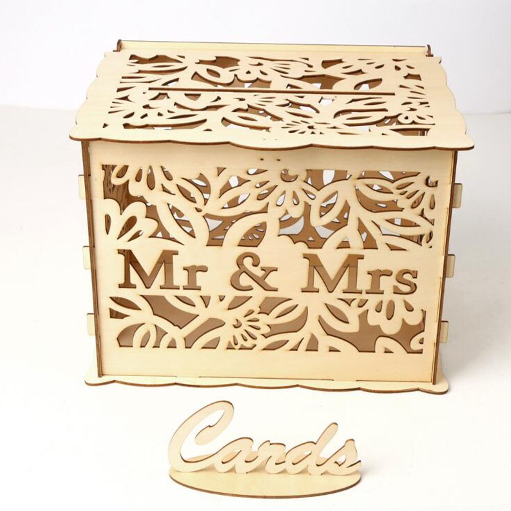 Houten doos voor trouwkaarten, bruiloftbenodigdheden, doe-het-zelf, paar, hert, vogel, bloemenpatroon, raster, visitekaartje, houten doos: Jm01377 grote