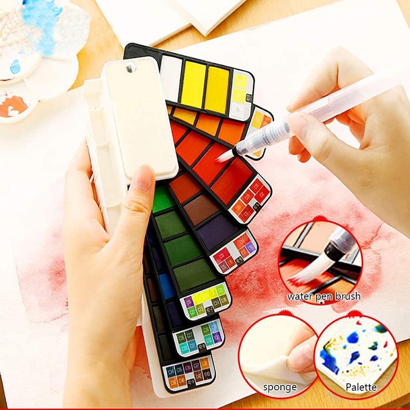 "Juego de pintura de acuarela sólida Superior 18/25/33/42 con pincel de agua plegable Color de viaje pigmento para dibujar acuarelas profesionales watercolor arte pintar"