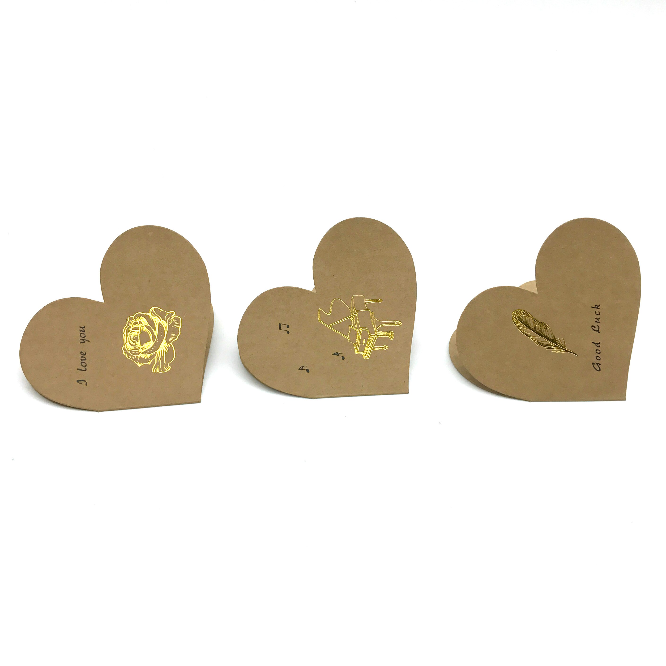 14pcs/lot Handwritten Heart Shape Postcard Kraft Paper Greeting Card with Gold Printing DIY Wedding Invitations Blank Love Card