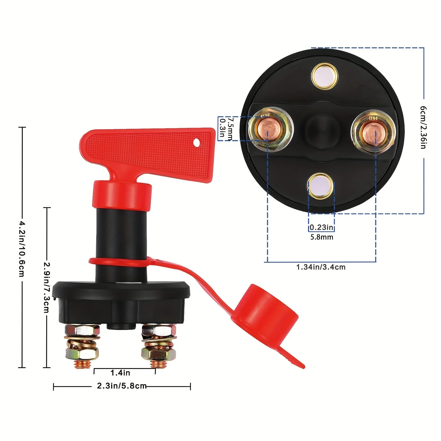 12V 24V Car Power Switch Main Cut Off Kill Switch Vehicle Modified Isolator Disconnector Red Key Cut Off Battery