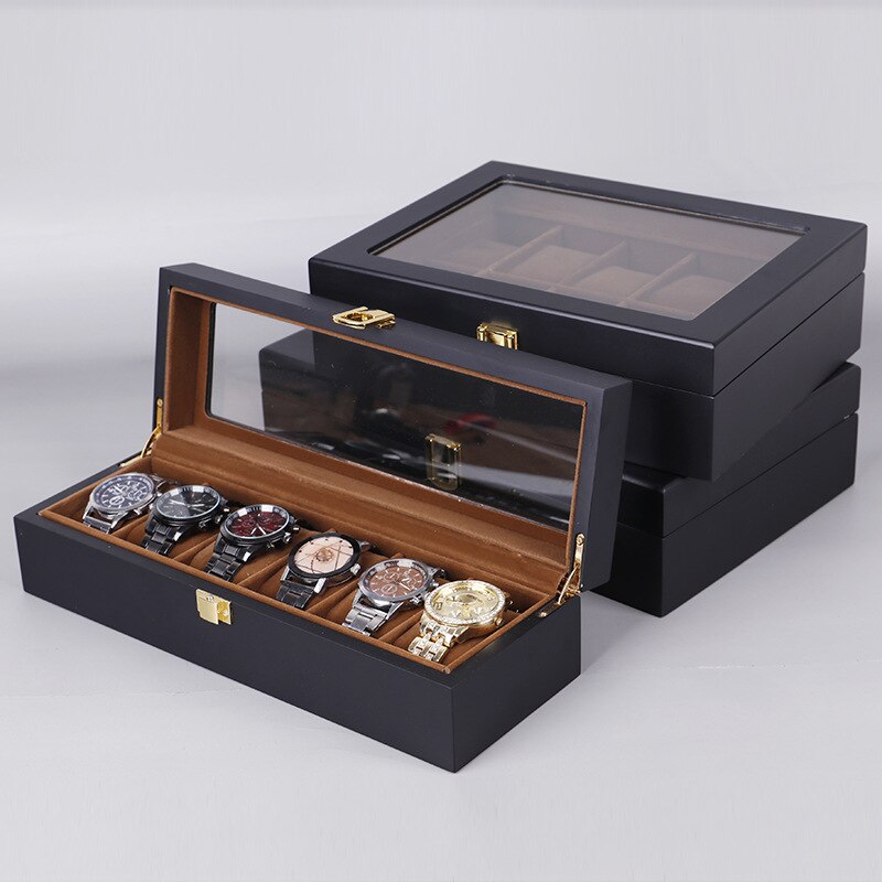 6 10 12 Slots Houten Horloge Box Organizer Zwart H Grandado