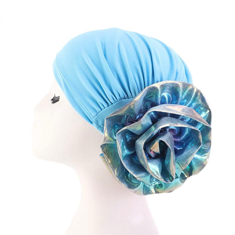 Indische Hütte Kappe Frauen Blume Haarausfall Turban Muslimischen Motorhaube Kopf wickeln Abdeckung Chemo Krebs Kappen Mützen Skullies Islamischen Kopftuch: See Blau