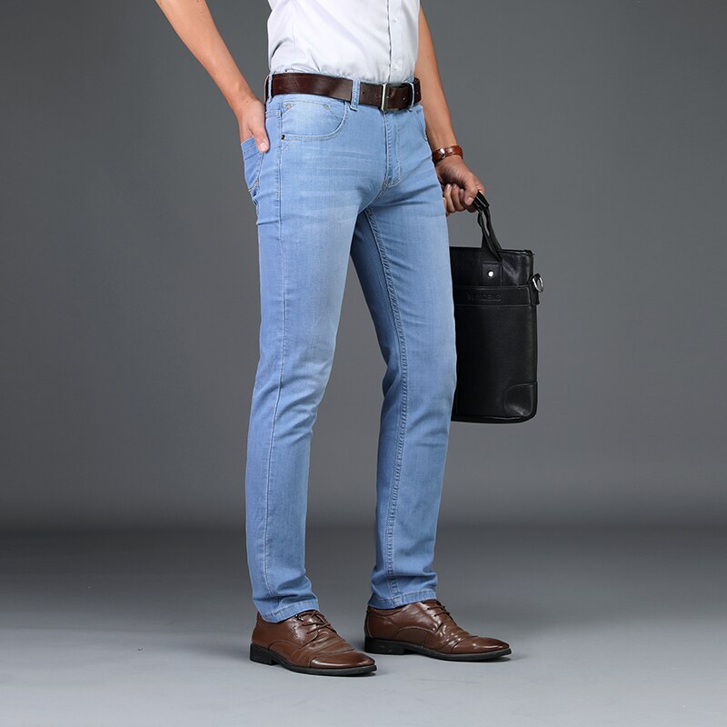 Heren casual stretch skinny jeans broeken effen kleuren lente zomer stijl ultra dun