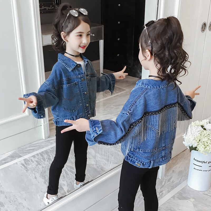 Denim Jasje Voor Meisjes Denim Jassen Mode Kinderen Lente Herfst Jas Kinderen Kwastje Jas Tiener Meisjes Jas Meisjes jas