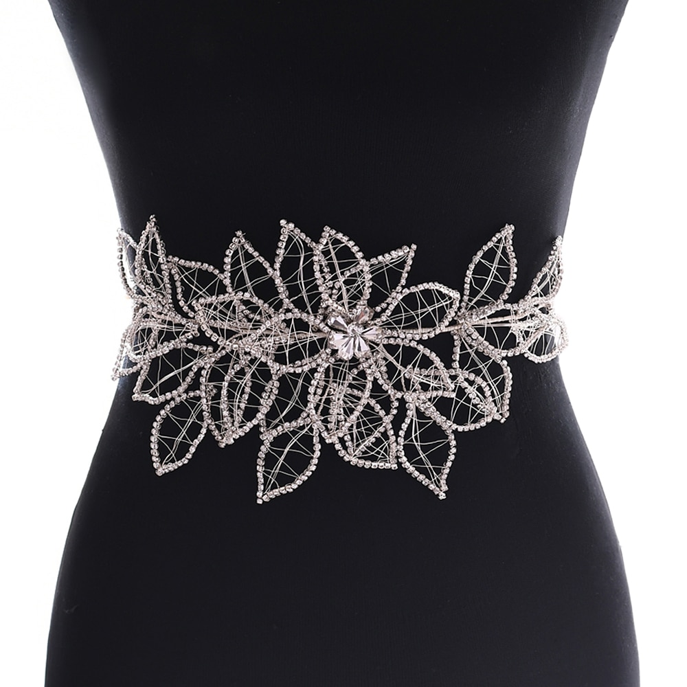 TRiXY SH256-S Silver Diamond Wedding Dress Belt Waist Belt with Rhinestones Luxury Sparkly Belts for Women Dress Satin Sash Belt