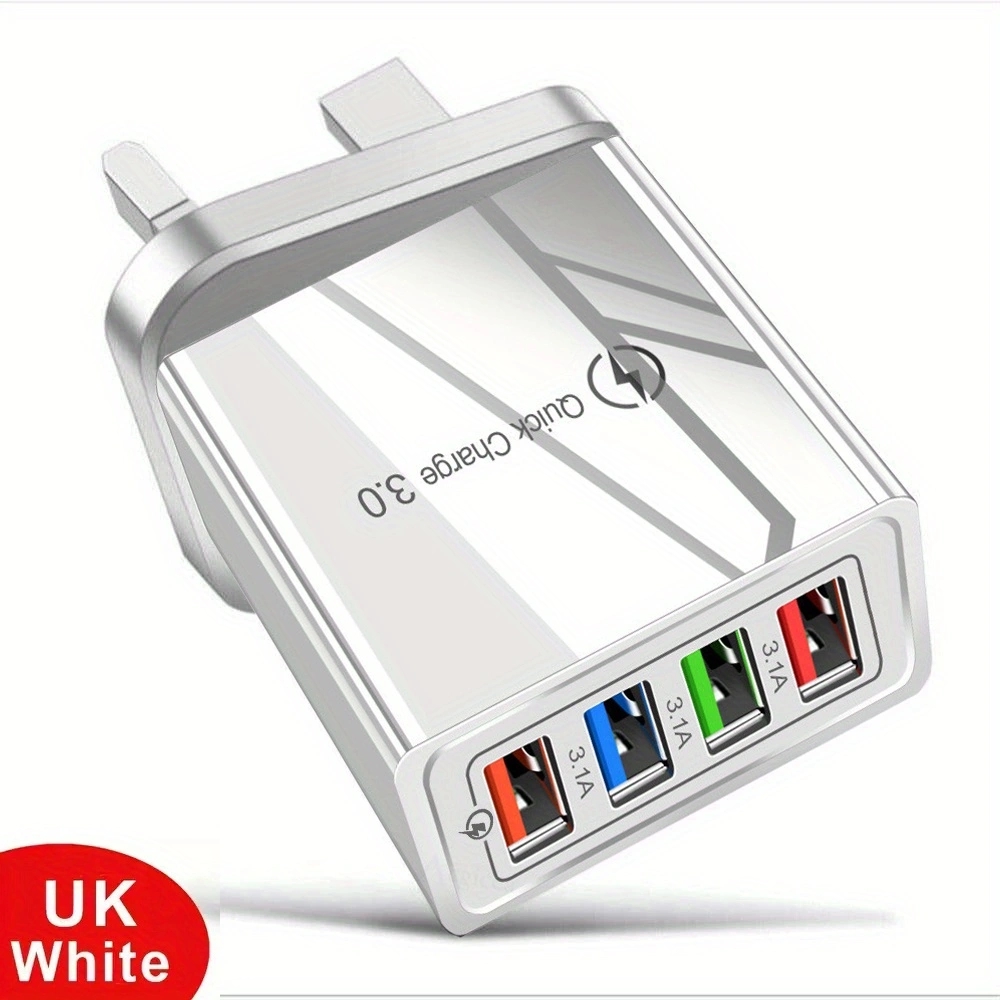 Cargador USB multipuerto de carga rápida 3,0, adaptador de teléfono, tableta, cargador de pared portátil, enchufe europeo y estadounidense, 3A, 4 USB: DE