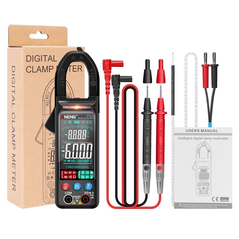 Smart Clamp Meter with Dual Range Auto/Manual AC/DC Voltage Amp Meter with Diode Tempeature Resistance Capacitance Test: Black