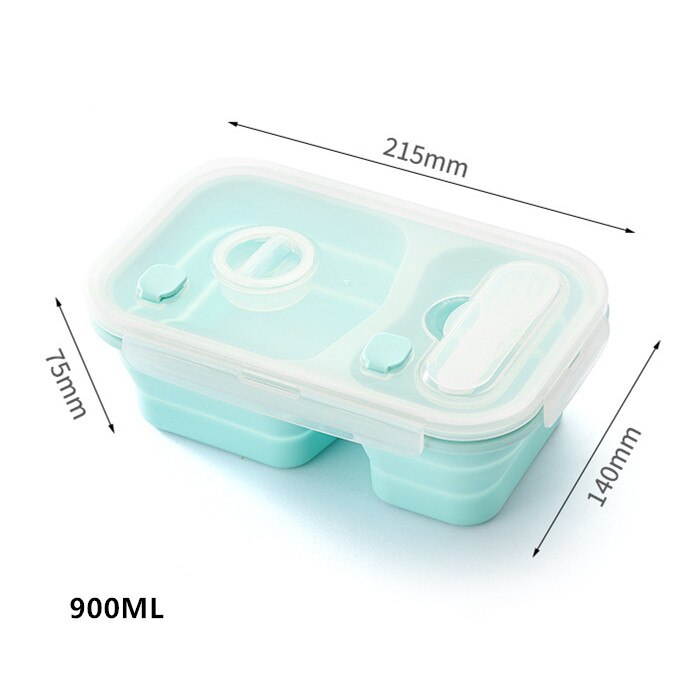 900ml/1360ml Silicone Collapsible Lunch Box Leak-Proof Large Capacity Microwave Oven Bento Box Folding Lunchbox Eco-Friendly: 2 Partition Blue
