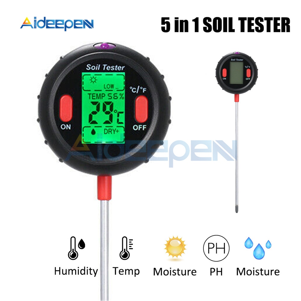 5 In 1 Ph Bodem Tester Water Vochtmeter Vochtigheid Thermometer Photometer Water Meter Tuin Planten Hydrocultuur Analyseren