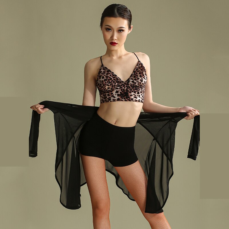 Ropa de baile latino para mujer, Tops de leopardo, abrigo de manga larga, ropa interior de baile latino con espalda descubierta, ropa para práctica de baile y Salsa, BL5516
