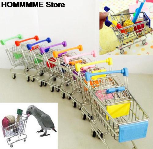 Colorful Funny Mini Supermarket Shopping Cart Trolley Pet Bird Parrot Hamster Toy 1pcs
