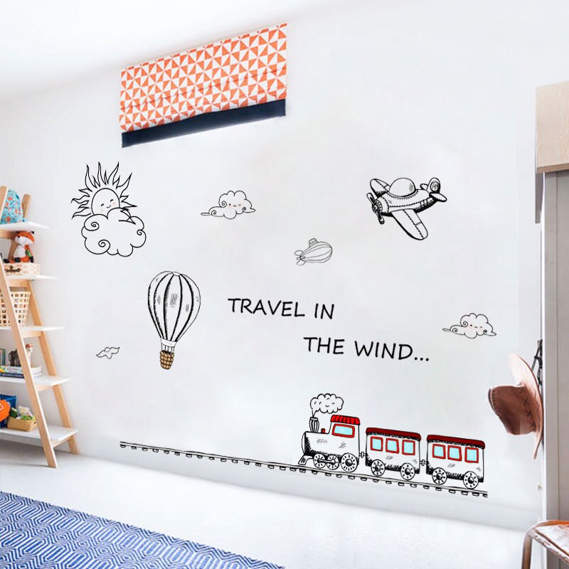 Cartoon Track train Wall Sticker for kids child rooms bedroom decorations for home Mural Art Decals nursery background stickers