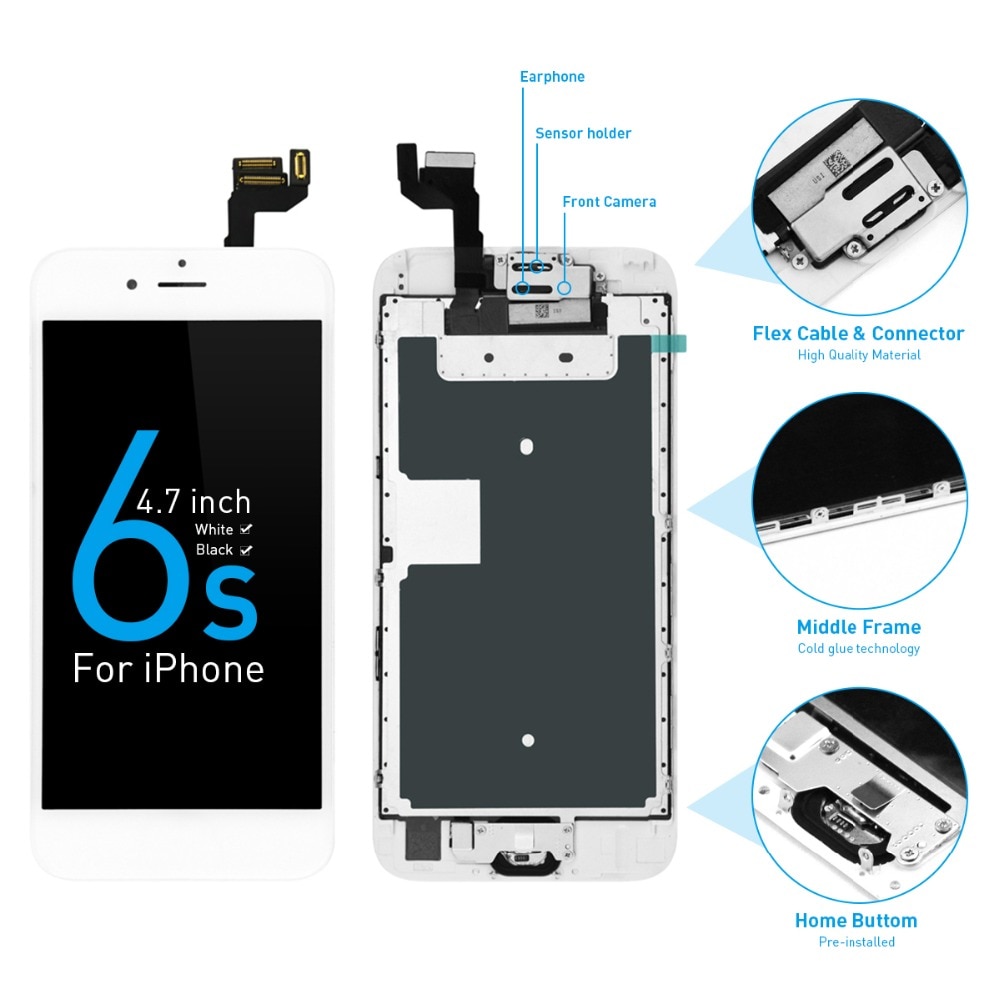 AAA++Complete Display For Apple iPhone 6s LCD Display pantalla Touch Screen Digitizer Assembly 4.7" A1633 A1688 A1700 LCD Screen