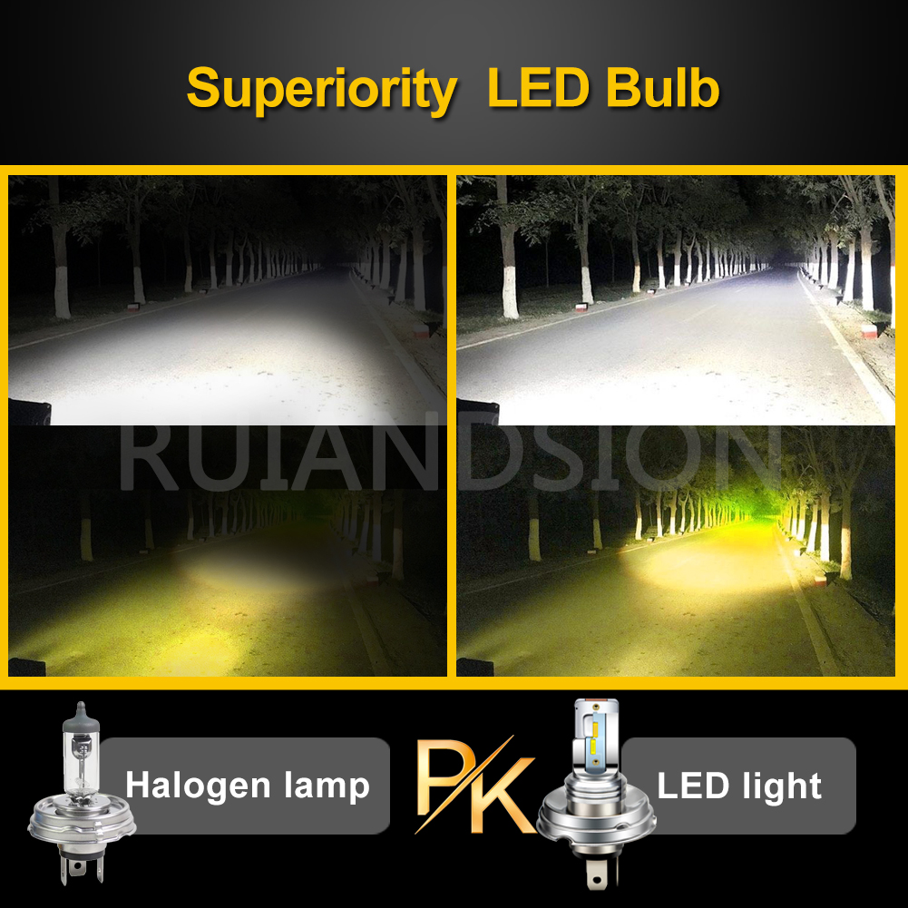 1pc Super White Yellow R2 P45t BA20D H4 12V 24V Motorbike Headlight 1860 4SMD Canbus Car Head LED Bulb Moped Scooter ATV Lamp