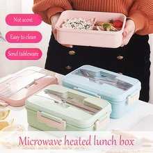 Groen/Blauw/Lunchbox Tarwestro Servies Voedsel Opslag Container Kinderen Kids School Office Draagbare Magnetron Bento Box