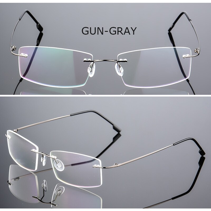 Spectacle Frame Eyeglasses Men Women Rimless Computer Optical Female Male Transparent Clear Lens Glasses Frame QF246: QF246 Gun-gray