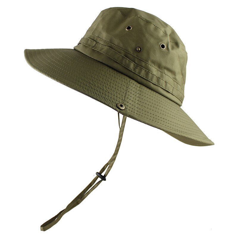Upf 50+  letvægts solhat kvinder mænd mesh bucket hat sommer fiskeri vandrehue uv beskyttelse flap åndbar strand hat udendørs: Militærgrøn
