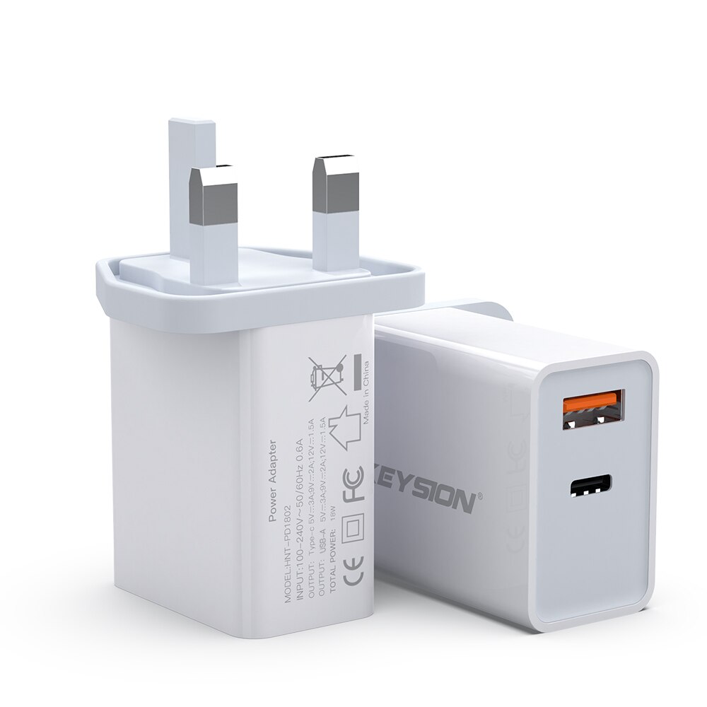 KEYSION PD Fast Charger 18W Dual USB Quick Charge 3.0 Charger For iPhone 13 12 11 Samsung Xiaomi Mobile Phone Charger Adapter: UK PLug White