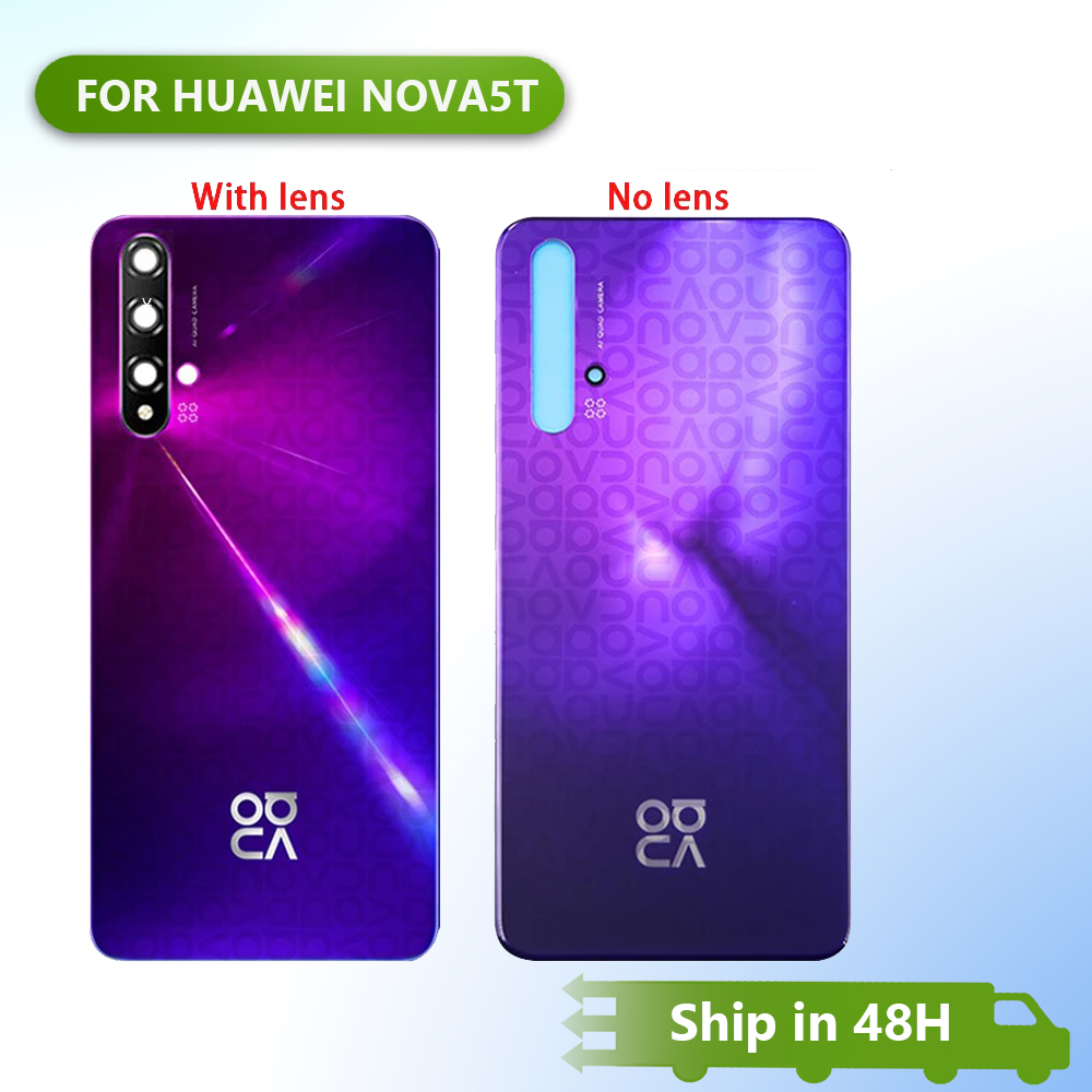 Gloednieuw Voor Huawei Nova 5T Batterij Back Cover 3D Glazen Paneel Achterdeur Nova 5T Glazen Behuizing Case met Lens Lijm Vervangen