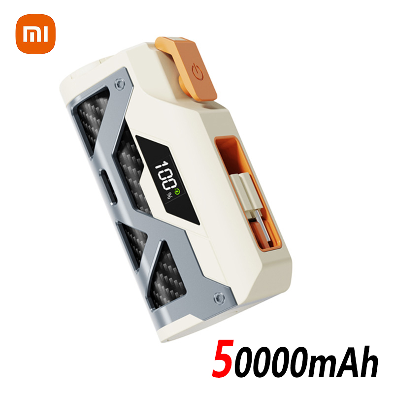 Xiaomi Mini 50000mAh Capsule Power Bank Grote capaciteit Externe batterij Ingebouwde kabel Snelle oplader voor Type-c iPhone Huawei: Army Green