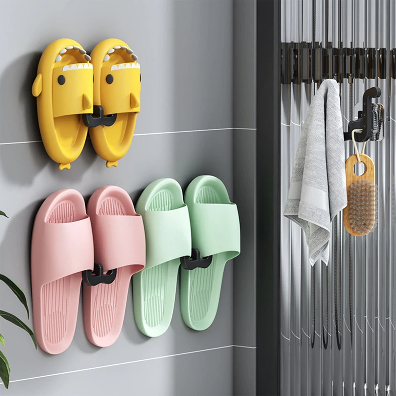 Ganchos para zapatillas de baño, estantes para zapatillas sin perforaciones montados en la pared, estante de almacenamiento autoadhesivo para zapatillas, soporte para colgar zapatos, 2 uds.