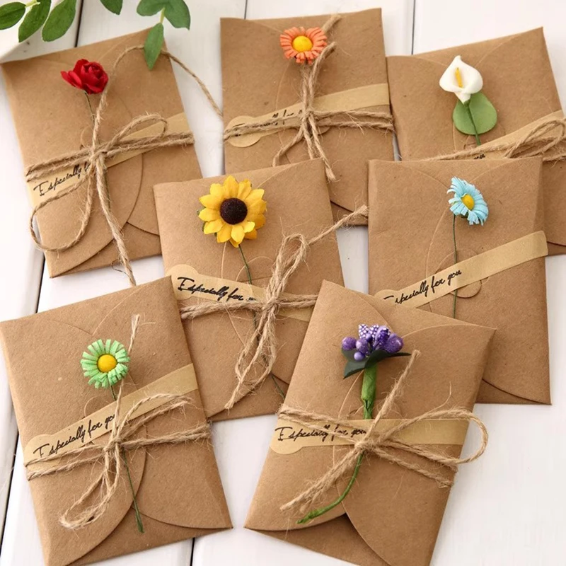5pcs Mini Flower Envelopes with Paper Card Vintage Envelopes DIY Kawaii Christmas Party Postcards Invitation Cards Cover
