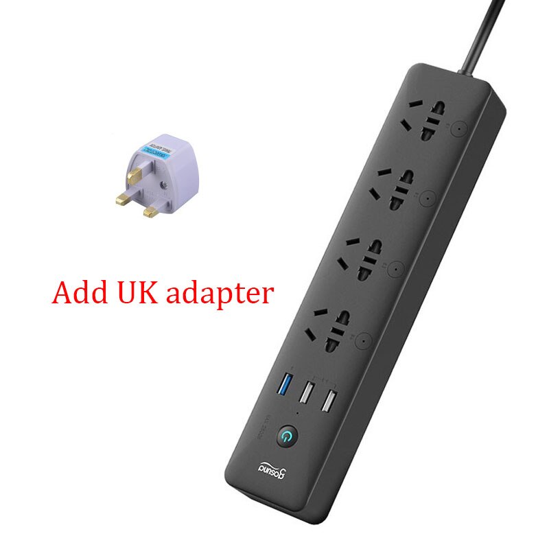 Youpin-regleta inteligente Gosund CP5, Control por voz WIFI, 4 enchufes, 3 USB, 18W, carga rápida, enchufes de extensión, funciona con la aplicación Mijia: Black UK adapter