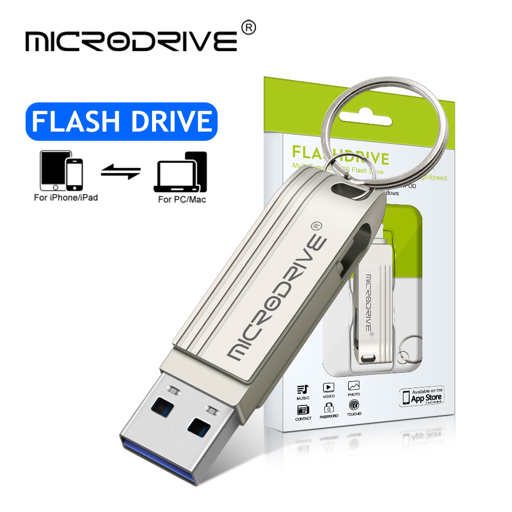 2 in 1 OTG USB3.0 to Lightning phone Flash Pen Drive Metal Memory Stick Usb 3.0 flash Disk 64GB 128GB 256G Pendrive for iPhone