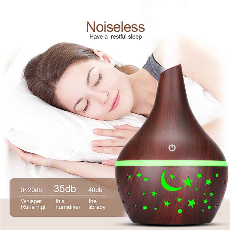 300ml wood grain aromatherapy essential oil diffuser 7 color Moon light ultrasonic cold fog Mini humidifier air purifier