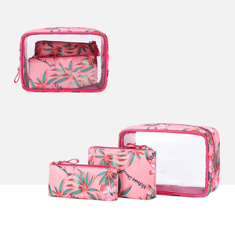 3Pcs di Corsa Trasparente di Immagazzinaggio Del Sacchetto di Trucco Borsa Da Viaggio Borse Da Toilette Per Le Donne della Chiusura Lampo Impermeabile di Grande Capienza Multifunzione: 04 pink flower