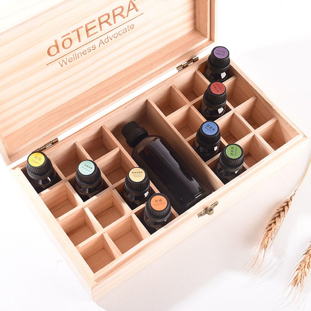 Houten opbergdoos met 25 roosters, organizer voor het opbergen van etherische olie, flesjes, aromatherapiecontainers, schatkistjes en sieraden.