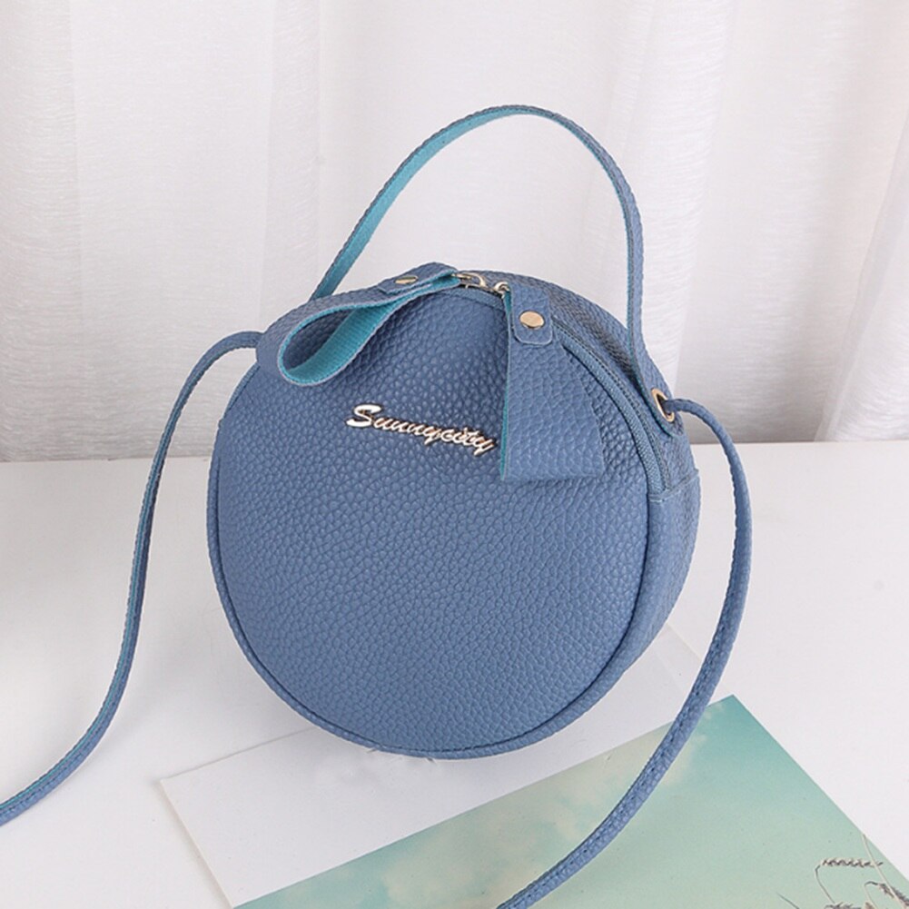Bolso redondo de piel para mujer, bolsas de mensajero de hombro, de a la: Azul