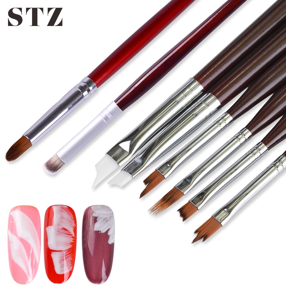 Stz 1 stk uv gel polish tegning maleri negle pensel 8 type moon smile gradient blomst børster manicure salon negle pen  #h001-008
