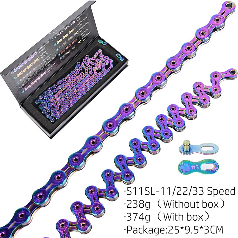 Bicycle Chain Rainbow Colorful Mountain MTB Road Bike Shifting Chain 9/10/11/12 Speed With Connector Master Links BC0581: S11-SL