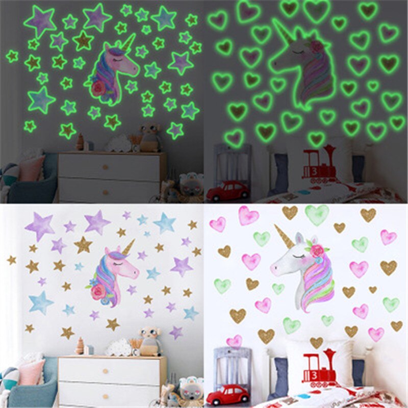 Glow In The Dark Eenhoorn Sterren Muurstickers Baby Slaapkamer Fluorescerende Lichtgevende Eenhoorn Sticker Voor Kinderkamer Plafond Decor