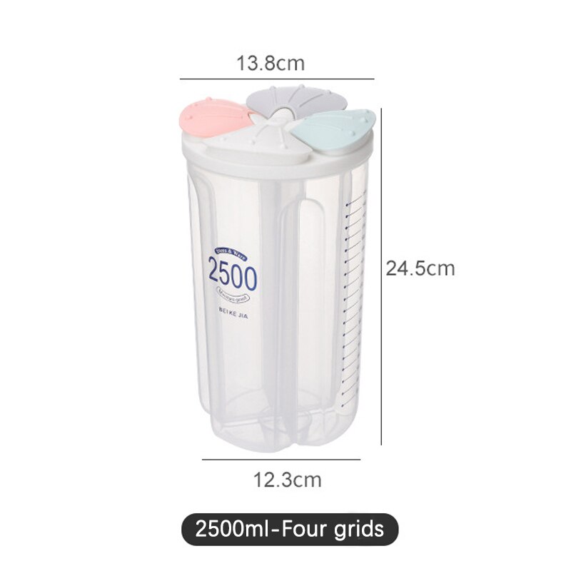 Grain Sealed Fresh-Keeping Storage Tank Compartment Food Container Transparent Plastic Moisture-Proof Storage Box Kitchen Tools: 2500ml-Four grids