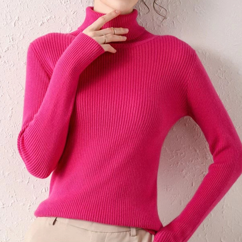 Heliar feminino outono gola alta camisola de malha pulôveres macios cashmere jumpers básicos macios para mulher 2024 outono inverno: Fúcsia