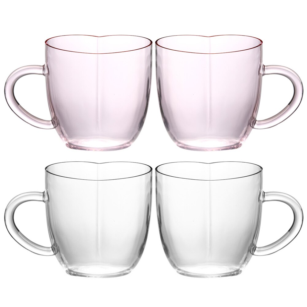 Couple Lover Single Walled Heart Shaped Glass Cup Juice Coffee Mug with Handle