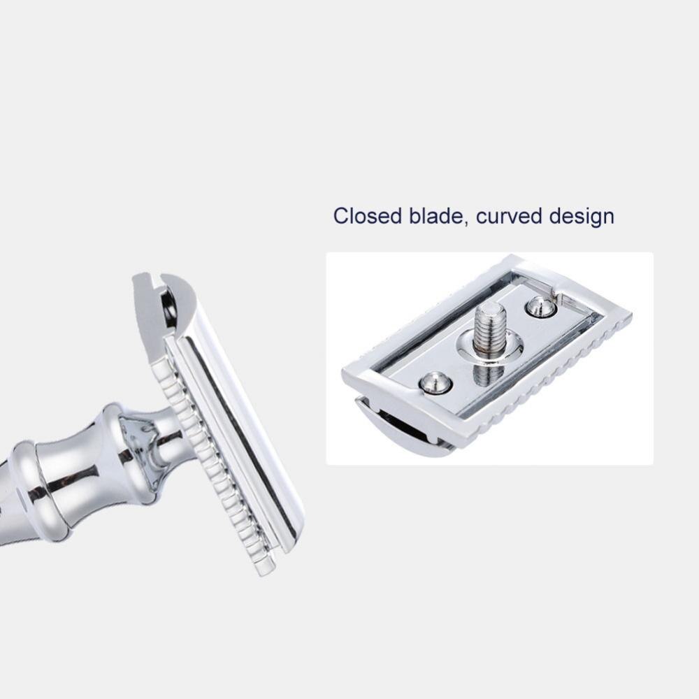 Men Safety Razor Anti-slip Stripe Handle Classic Double-Edged Shaving Razor Blade &amp; Base Manual Razor Shaving Tool Hair Remover