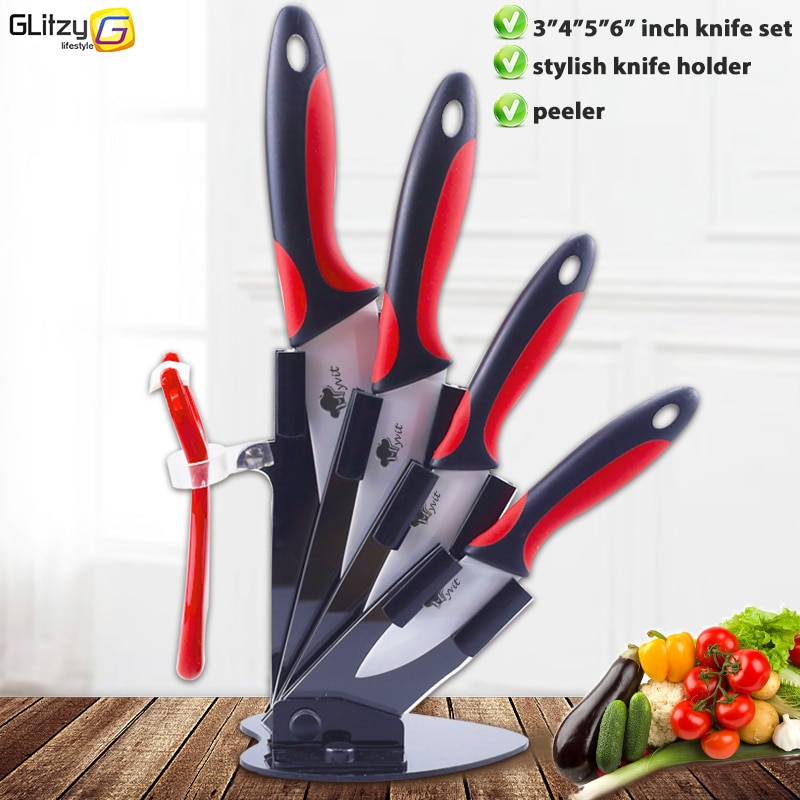 Keramik Messer Küche 3 4 5 6 Zoll Koch Utilityw Halfter Schäler Weiß Zirkonia Klinge Obst Gemüse Kochen Werkzeug 4 stück einstellen