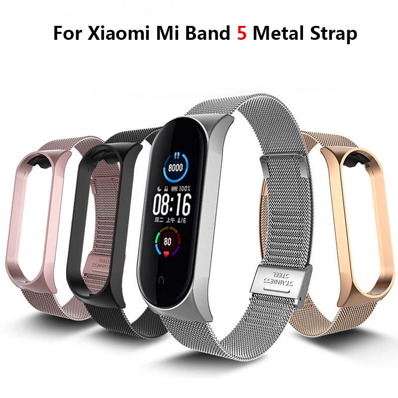 Metal de aço inoxidável para mi banda 5 pulseira pulseira relógio inteligente substituível para xiaomi mi banda 5 pulseira pulseira esporte