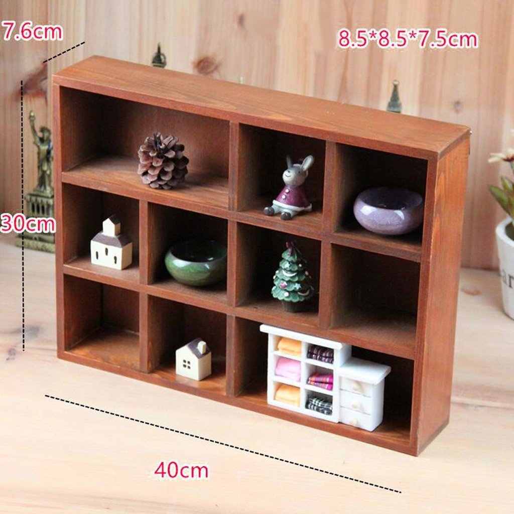 Home Entryway Organizer Display Wall Shelf Rack With 10 Compartments Brown