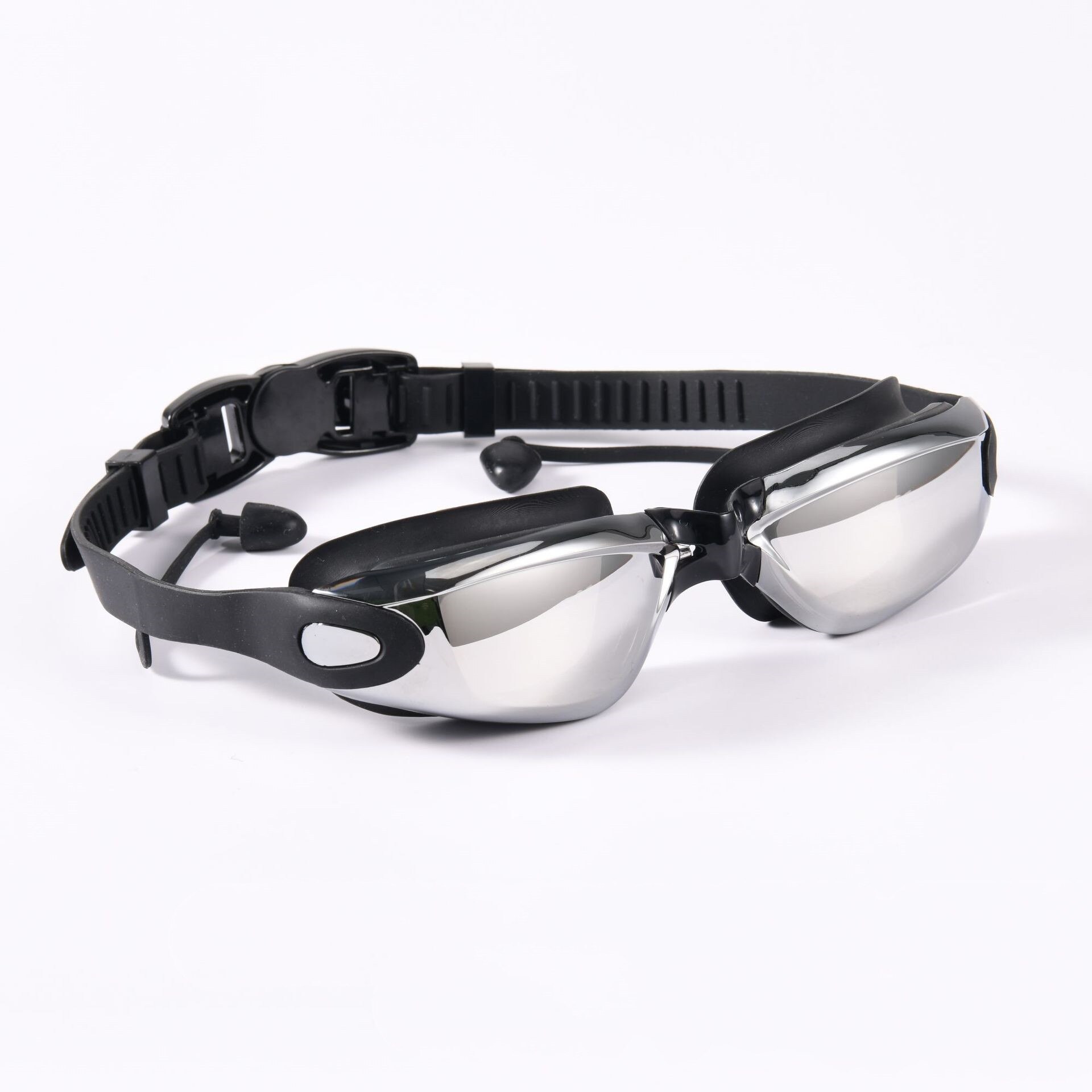 Professionele Zwembril Zwemmen Bril Met Oordopjes Neusklem Galvaniseren Waterdicht Silicone Eye Shield Goggles Opp: black